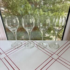 Vintage Blown Optic Wine Glasses Set of 4 Clear Faceted Stemware